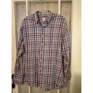 Peter Millar Shirt Mens Sz L Button Up Red Blue White Plaid Adult